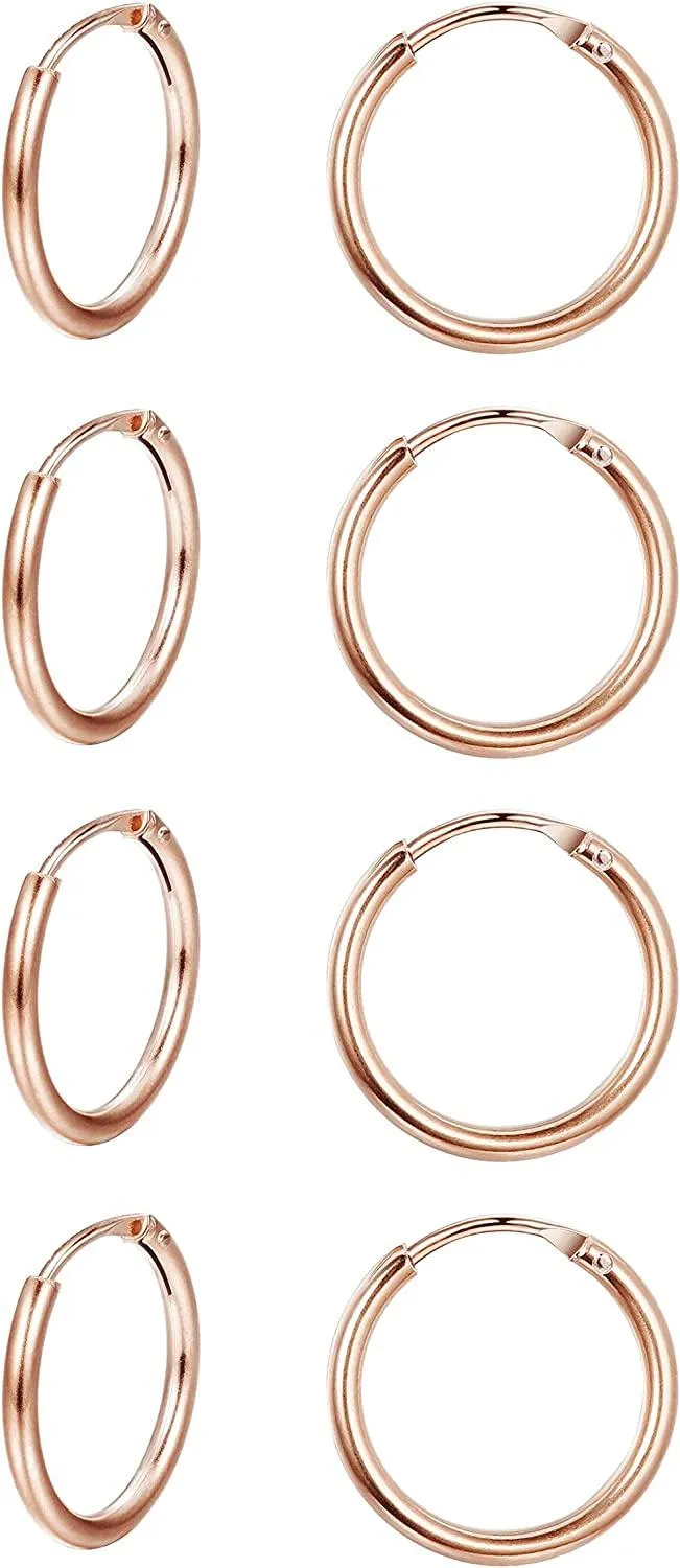 4 Pairs 10MM Sterling Small Hoop Earrings for Women Men Endless Cartilage Earrings Set Unisex - Grocery