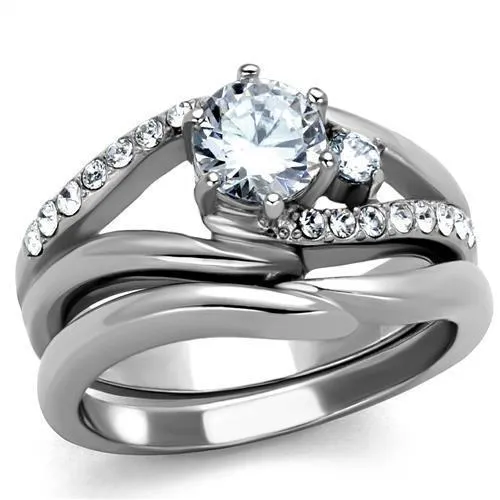 TK2118 - High polished (no plating) Stainless Steel Ring with AAA Grade CZ in Clear - Grocery