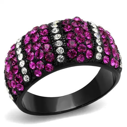 TK2356 - IP Black(Ion Plating) Stainless Steel Ring with Top Grade Crystal in Fuchsia - Grocery