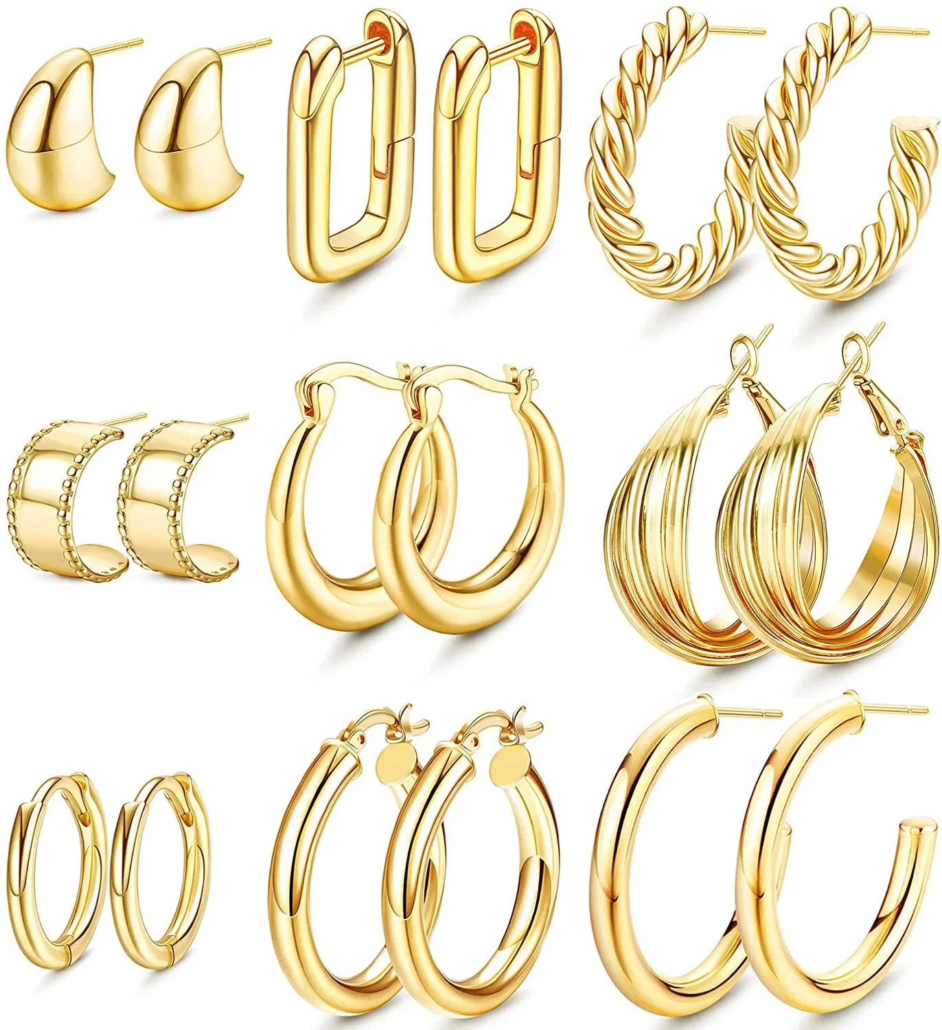 Gold Hoop Earrings for Women Thick Chunky Hoop Earrings Set Half Open Lightweight Hoop Earrings for Christmas Gifts - Grocery