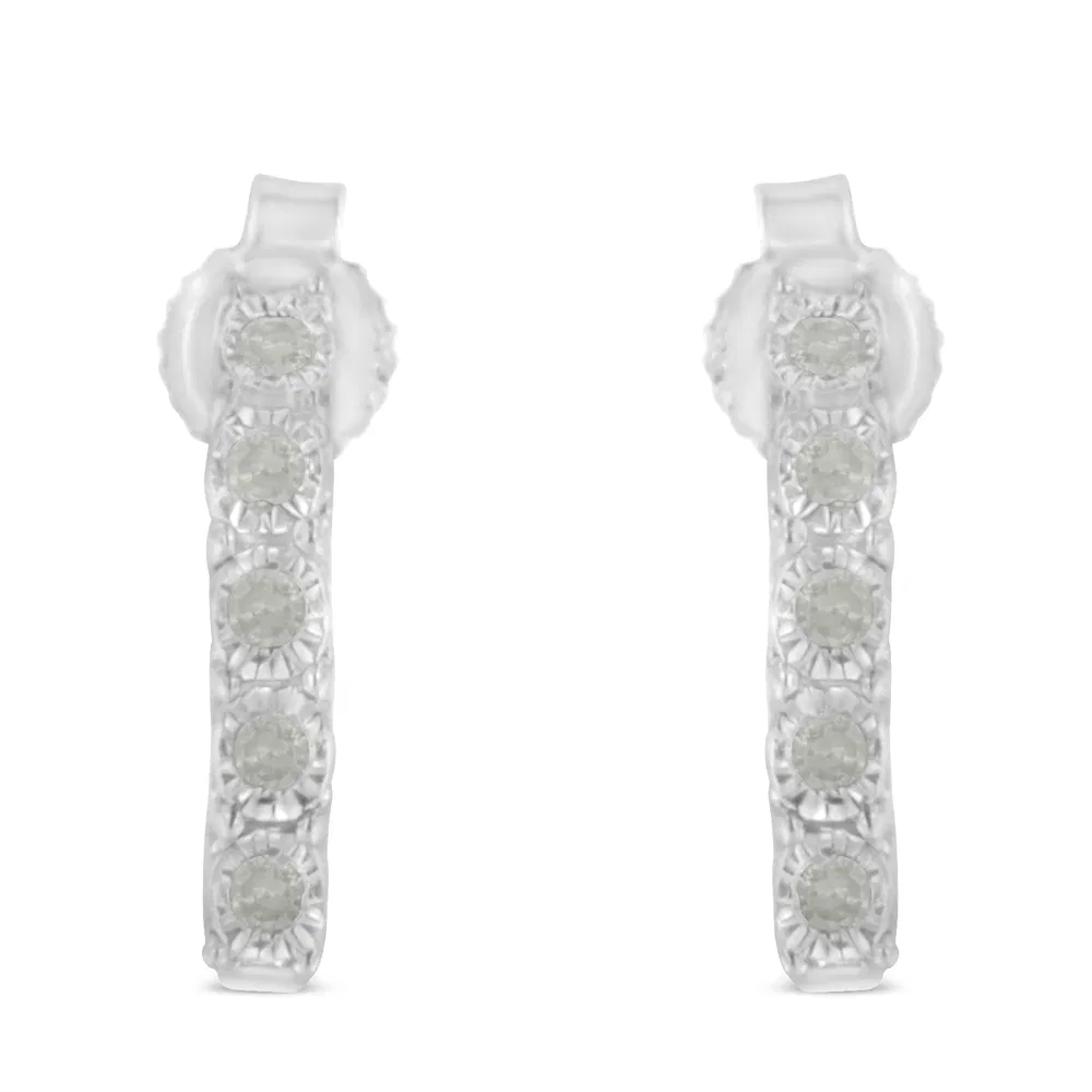 .925 Sterling Silver 1/10ct cttw Miracle-Set Diamond 5 Stone J-Hoop Earrings (I-J Color, I3 Clarity) - Grocery
