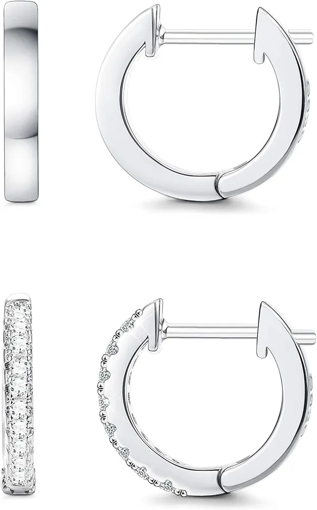 2Pairs 925 Sterling Silver Small Hoop Earring for Women Cubic Zirconia Tiny Small Huggie Hoop Earring - Grocery