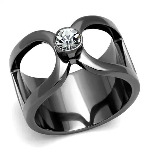 TK2897 - IP Light Black (IP Gun) Stainless Steel Ring with Top Grade Crystal in Clear - Grocery