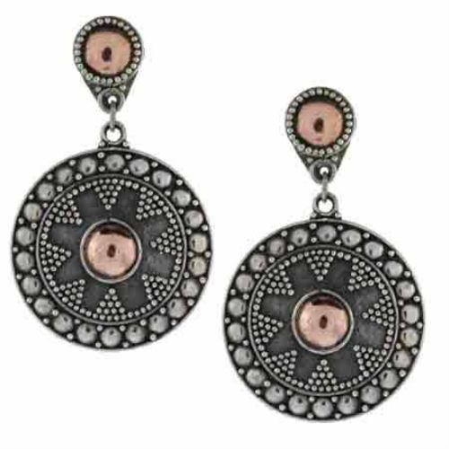 18K Rose Gold over Silver & Sterling Silver Vintage Style Circle Dangle Earrings - Grocery