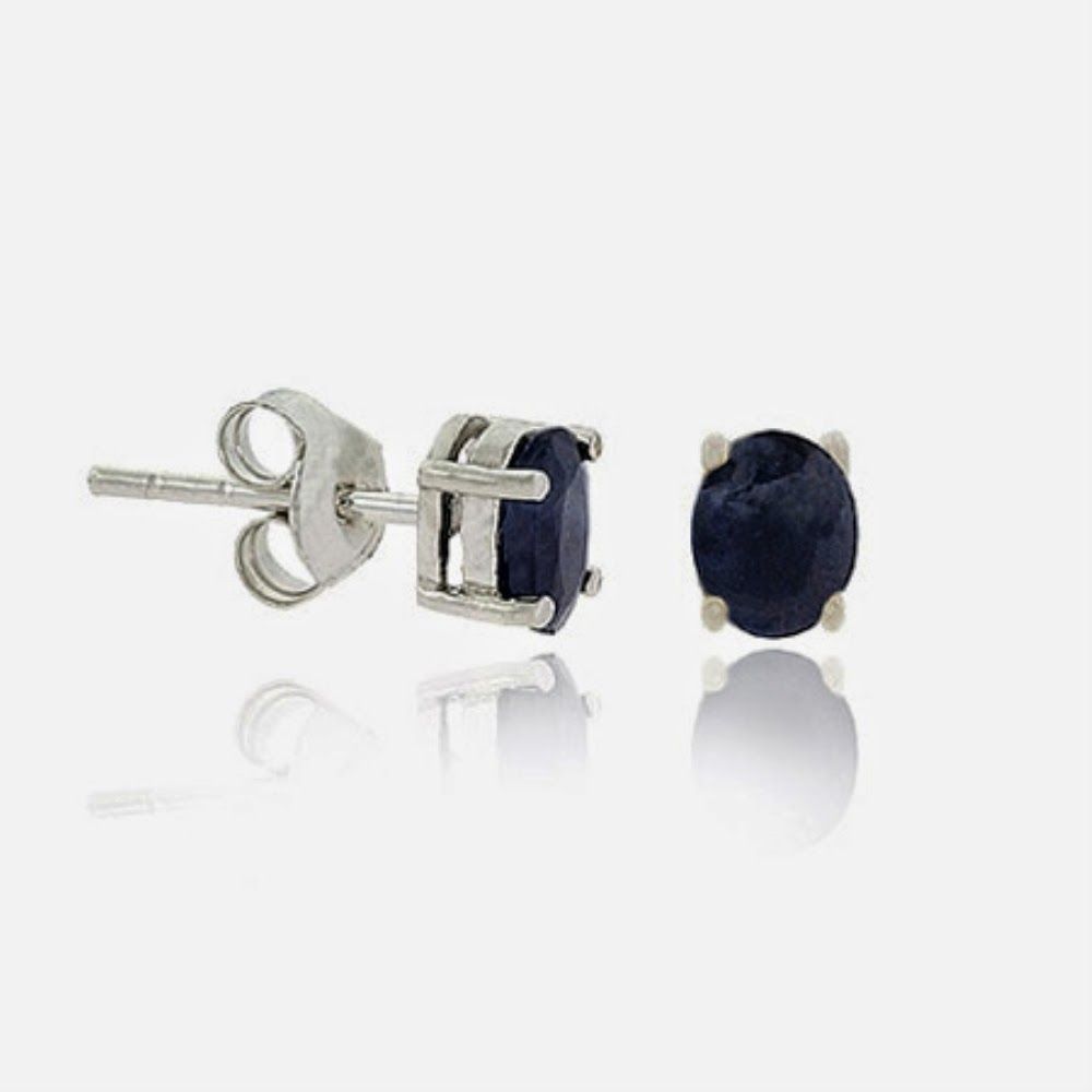 Sterling Silver .925 Genuine Sapphire Stone Oval Prong Small 6x4 Stud Earrings - Grocery