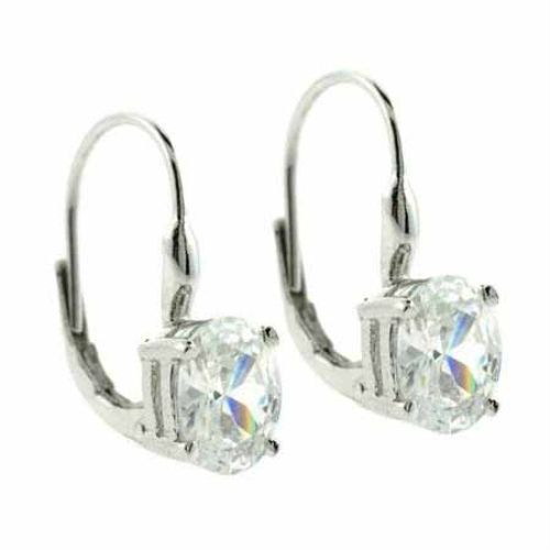 Sterling Silver Prong Set Simulated Diamond cz Oval LeverBack Lever Back Earrings - Grocery