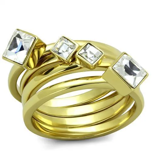 TK2158 - IP Gold(Ion Plating) Stainless Steel Ring with Top Grade Crystal in Clear - Grocery