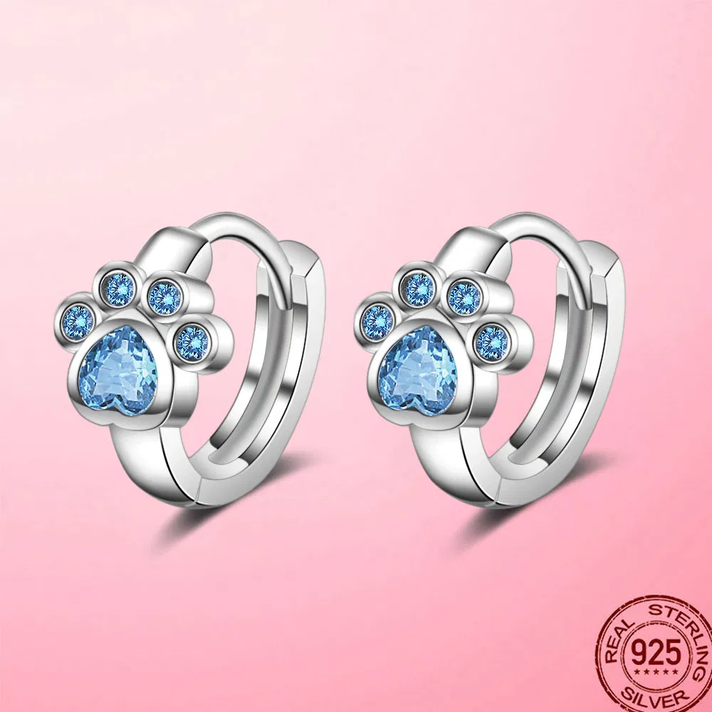 High Quality 925 Silver Blue CZ Animal Footprint Hoop Earrings for Women Dolphin Silver Earring Fashion Jewelry Making - Grocery