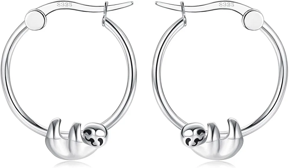 925 Sterling Silver Animal Huggie Hoop Earrings for Women Hummingbird Unicorn Cat Sloth Owl Hypoallergenic hoop earrings - Grocery