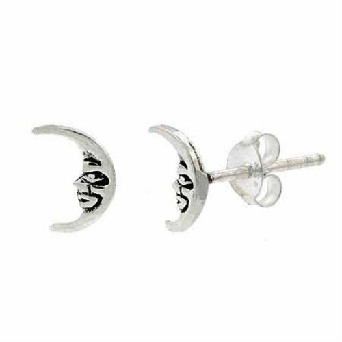 Sterling Silver Man in the Moon Crescent Mini Stud Earrings - Grocery