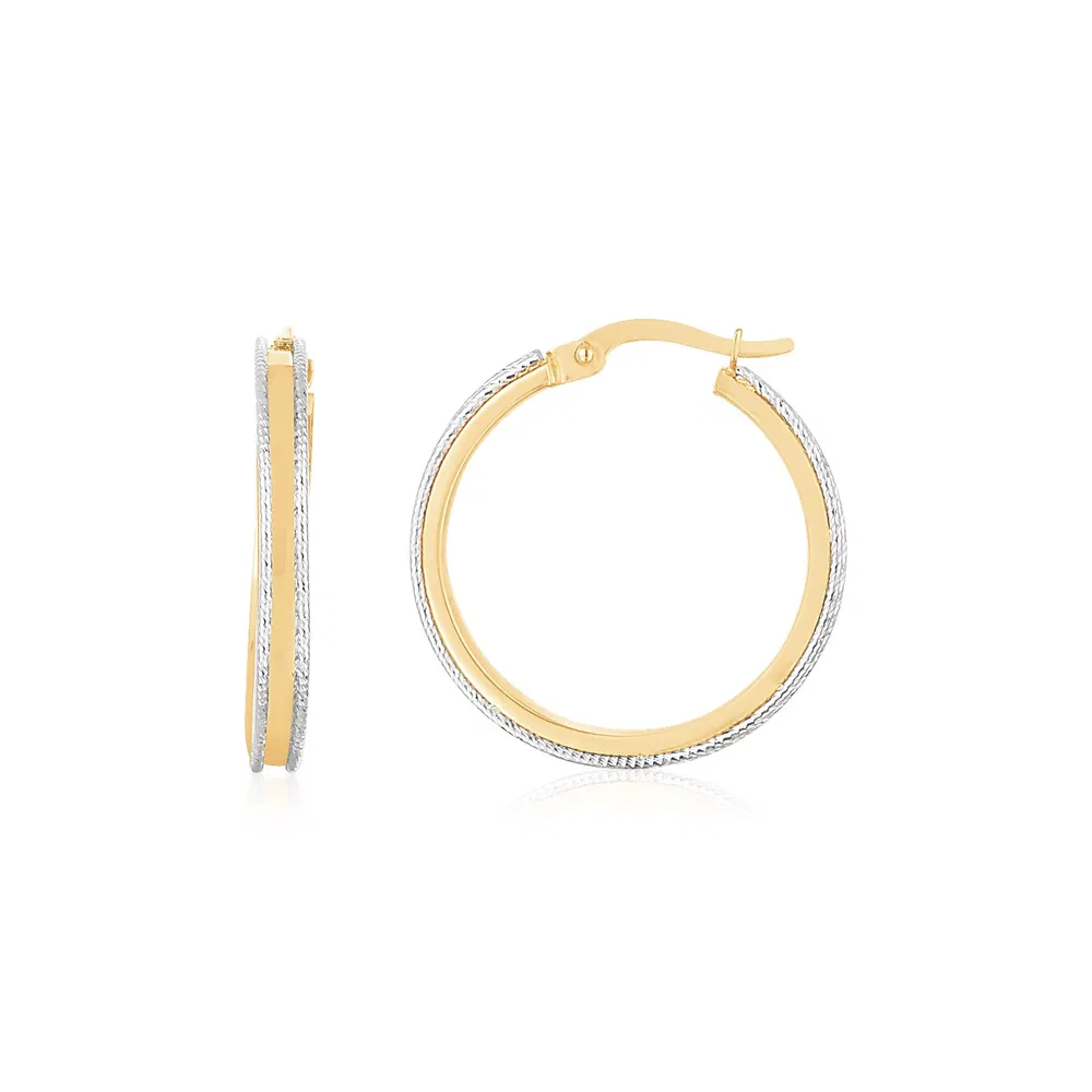 14K Two Tone Gold Diamond Cut Round Hoop Earrings - Grocery