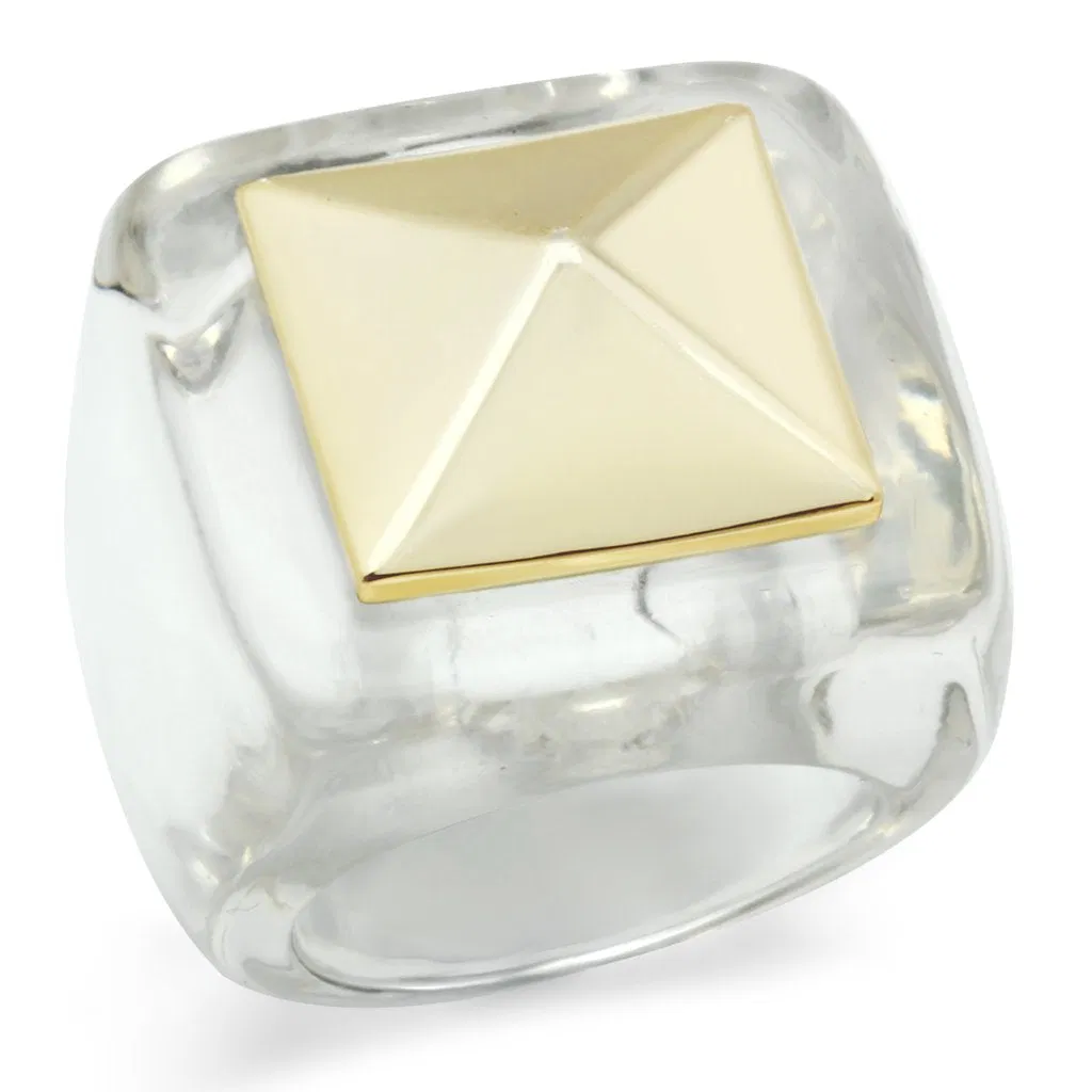 VL015 - Gold Brass Ring with Synthetic Synthetic Stone in Clear - Grocery