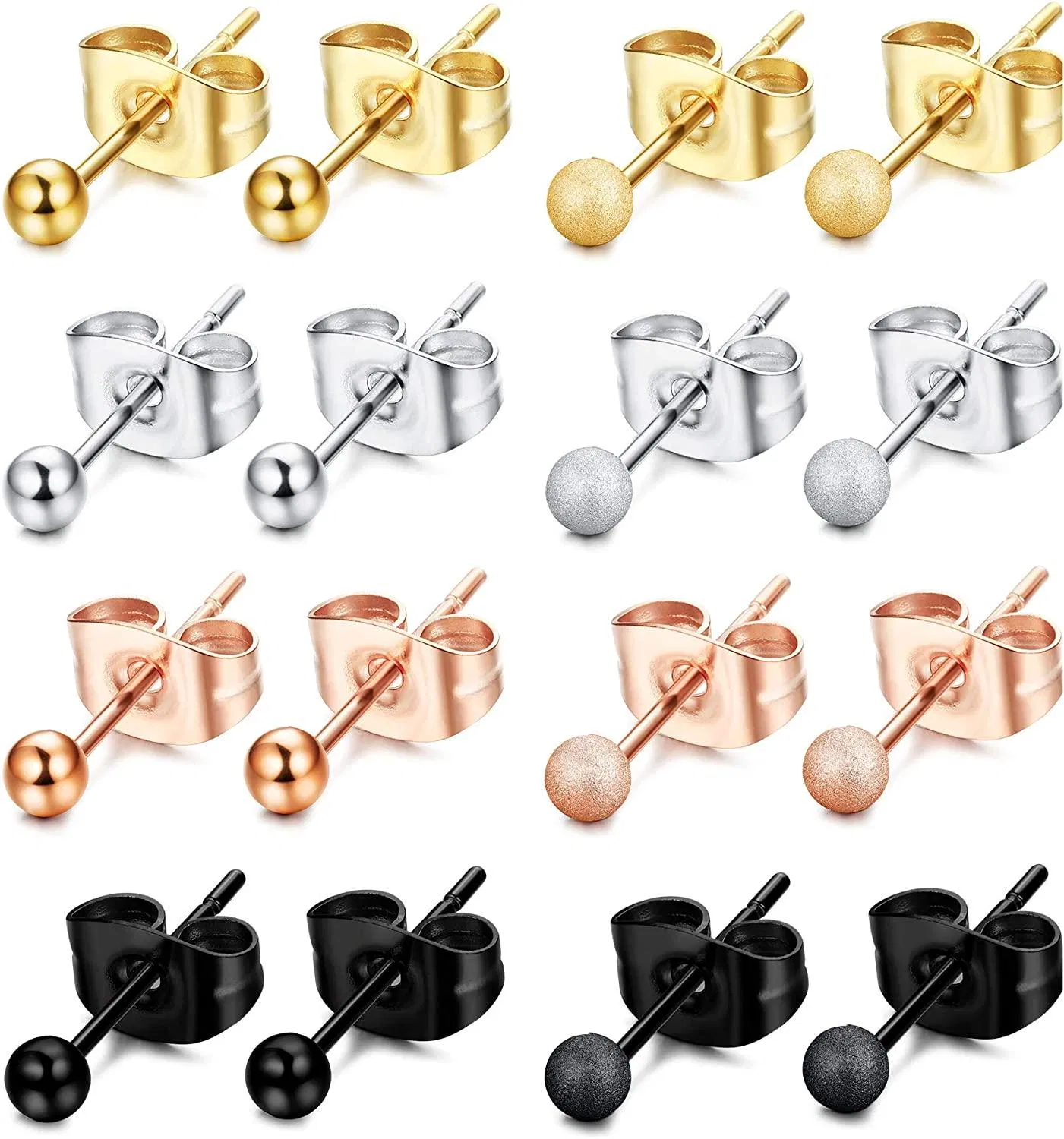 8 Pairs Stud Ball Earrings 316L Surgical Stainless Round Ball Earrings Set for Women Mens - Grocery
