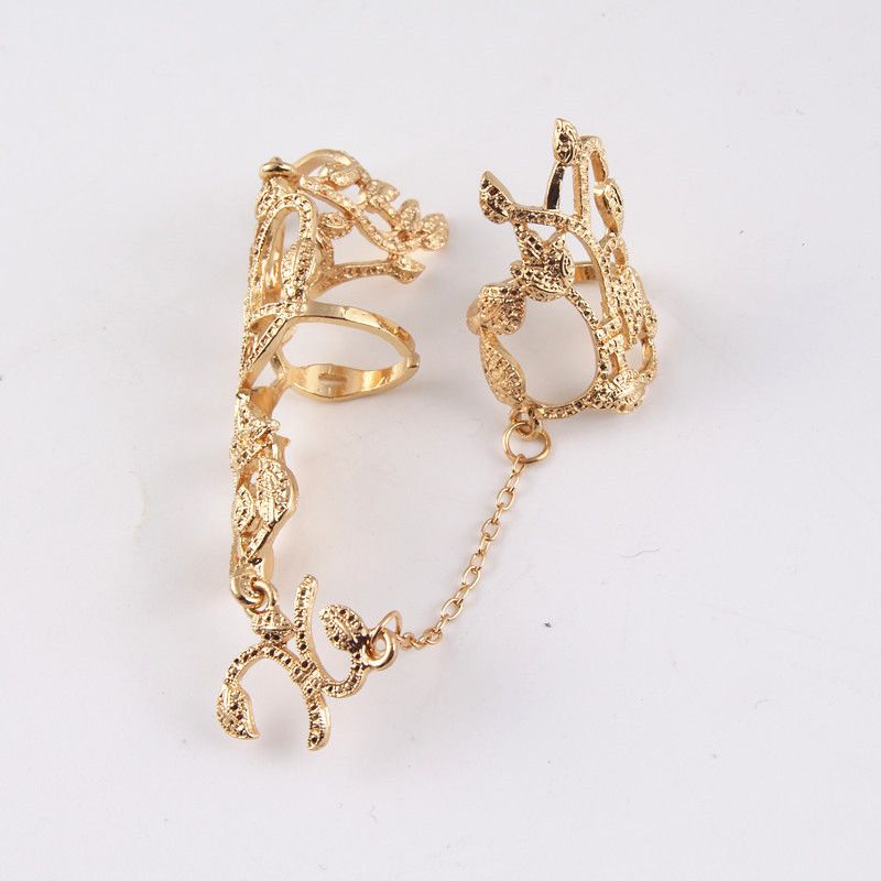 Popular Chic Personality Leaf Shaped Flower Index Finger Thumb One-piece Suit Ring - Grocery