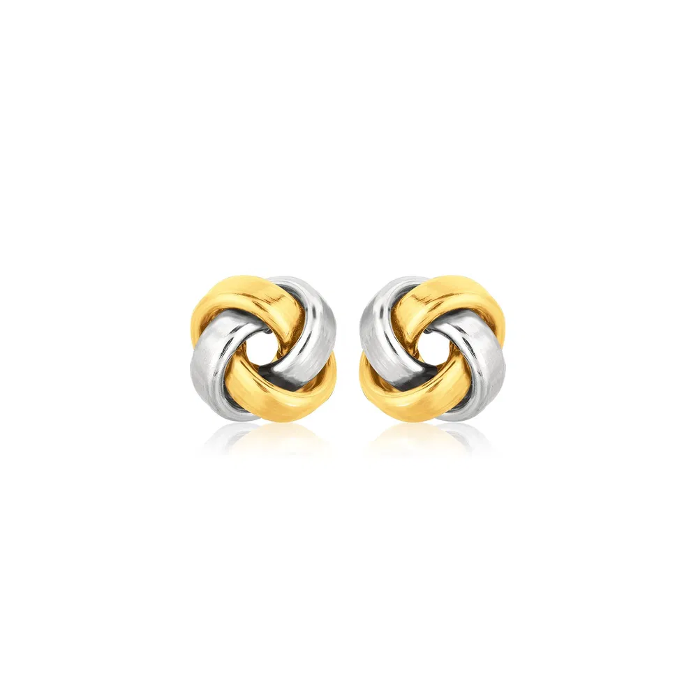 14k Two Tone Gold Square Love Knot Stud Earrings - Grocery