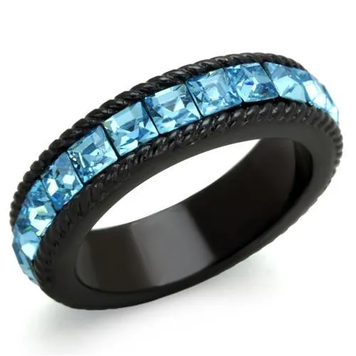 TK1867 - IP Black(Ion Plating) Stainless Steel Ring with Top Grade Crystal in Sea Blue - Grocery
