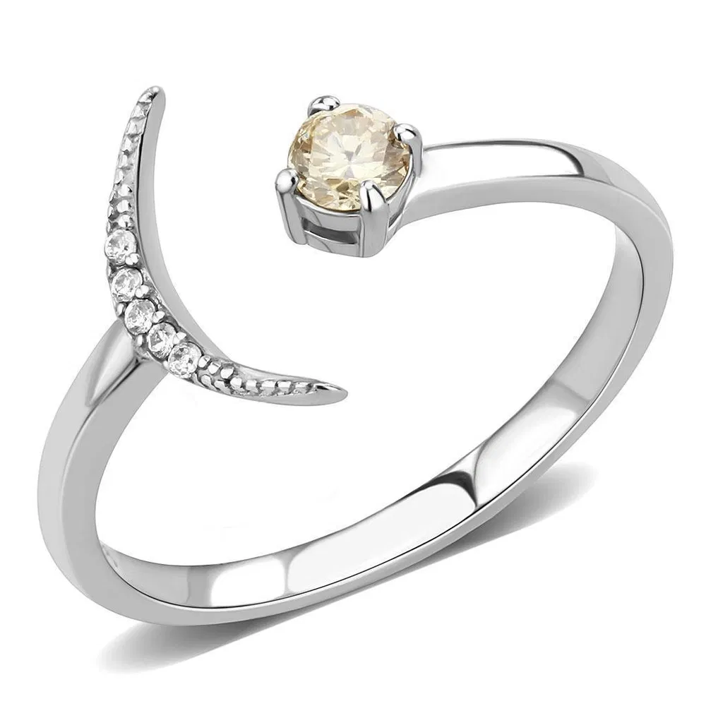 DA358 - High polished (no plating) Stainless Steel Ring with AAA Grade CZ in Champagne - Grocery