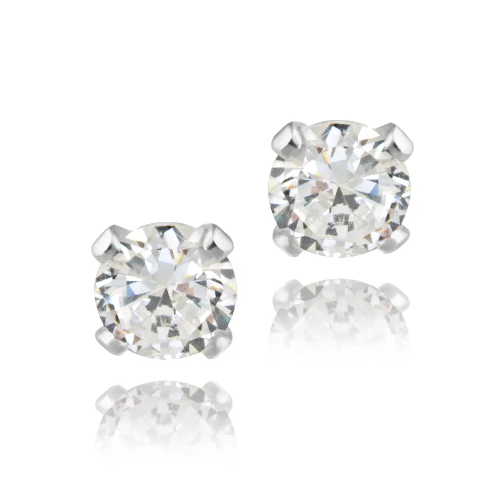 Sterling Silver 1/2ct CZ Stud Earrings, 4mm - Grocery