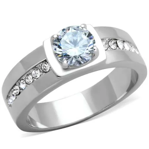 TK1816 - High polished (no plating) Stainless Steel Ring with AAA Grade CZ in Clear - Grocery