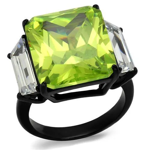 TK2275 - IP Black(Ion Plating) Stainless Steel Ring with AAA Grade CZ in Apple Green color - Grocery