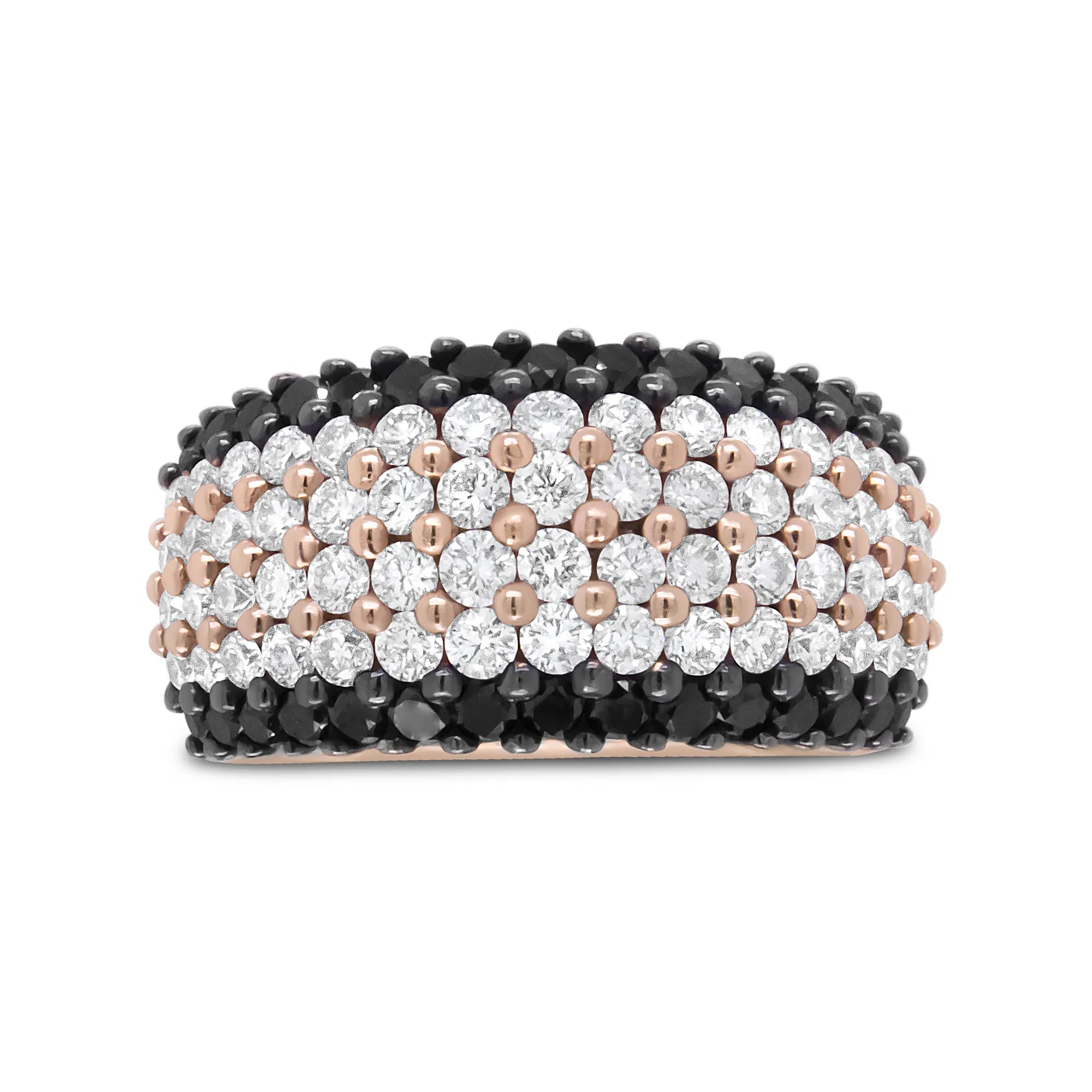 18K Rose Gold 2 1/5 Cttw Black and White Diamond 6 Row Band Ring (F-G and Black Color, VS1-VS2 Clarity) - Ring Size 7 - Grocery