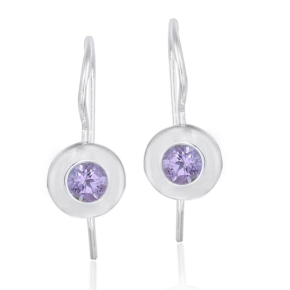 Sterling Silver Amethyst Round Drop Earrings - Grocery