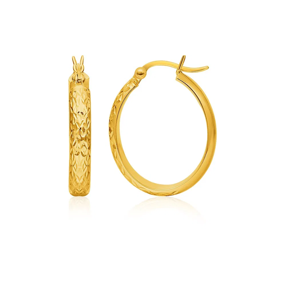 10k Yellow Gold Hammered Oval Hoop Earrings - Grocery