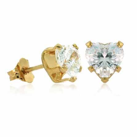 18K Gold over Sterling Silver CZ 5mm Heart Stud Earrings - Grocery