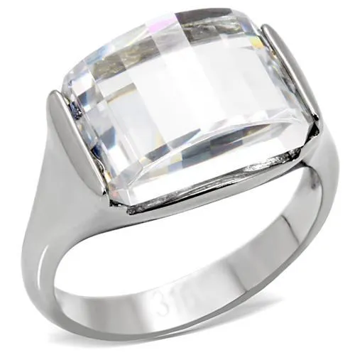 TK100 - High polished (no plating) Stainless Steel Ring with AAA Grade CZ in Clear - Grocery
