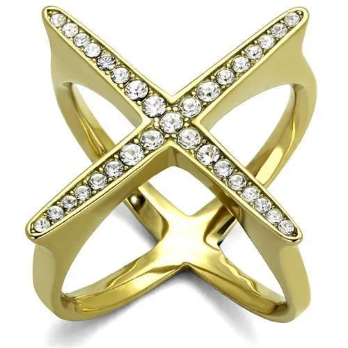 TK2497 - IP Gold(Ion Plating) Stainless Steel Ring with Top Grade Crystal in Clear - Grocery