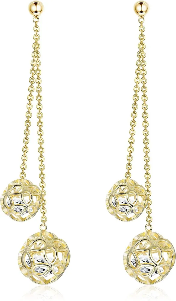 14k Gold Plated Drop Earrings S925 Sterling Cubic Zirconia Drop Earrings for Women Hollow Long Dangle Earring Hypoallergenic - Grocery
