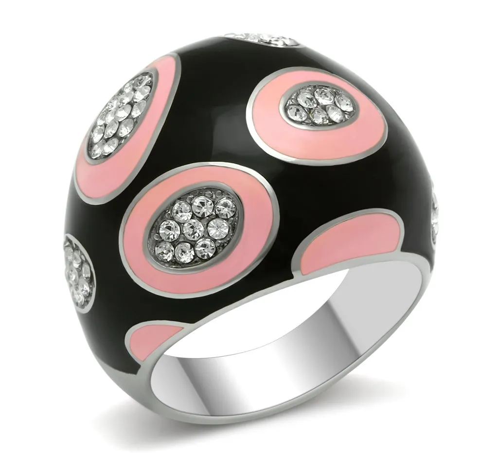 TK263 - High polished (no plating) Stainless Steel Ring with Top Grade Crystal in Clear - Grocery