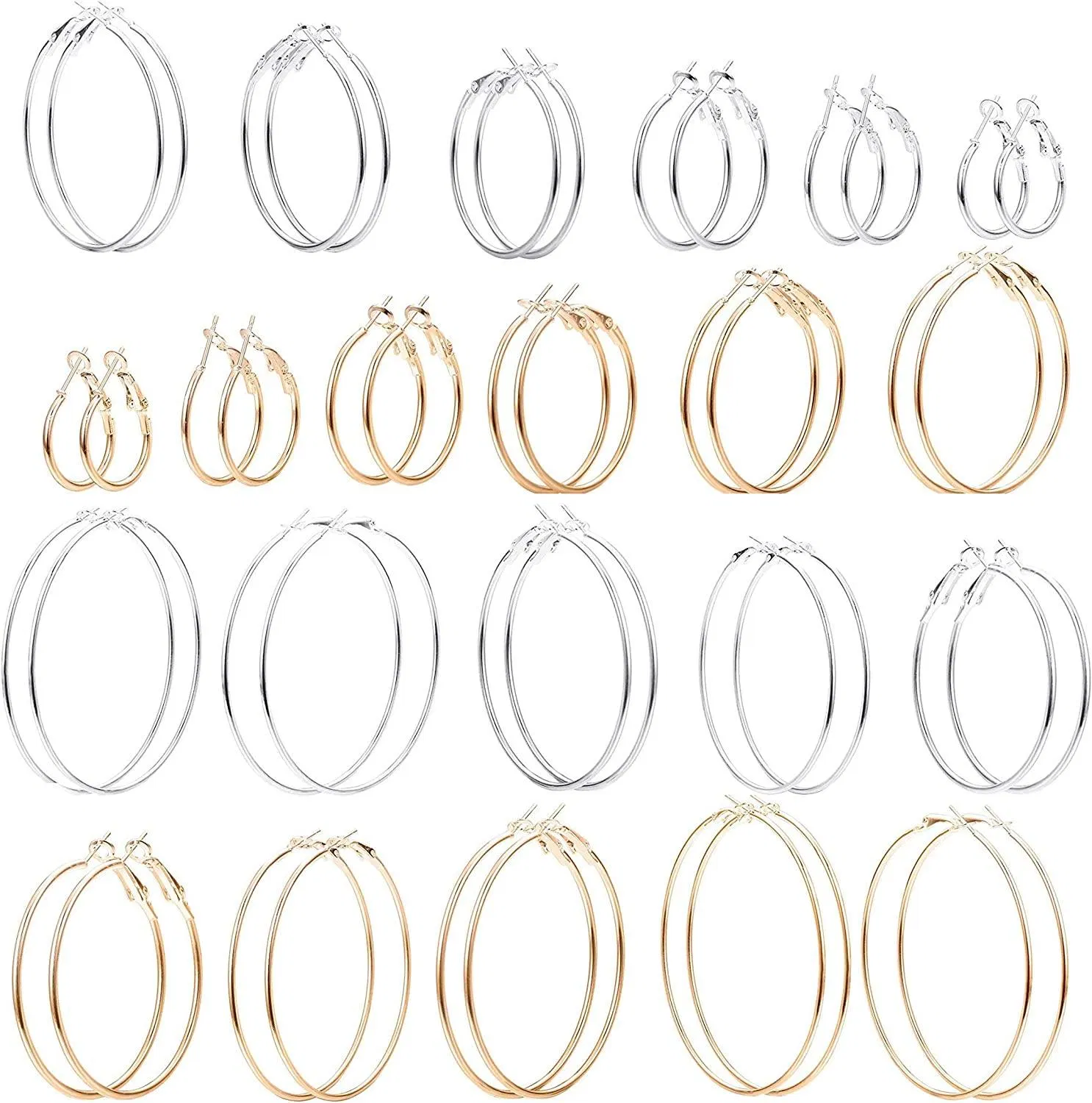 22 Pairs Big Hoop Earring for Women Stainless Round Circle Huge Loop Silver Gold Plated Drop Earring - Grocery