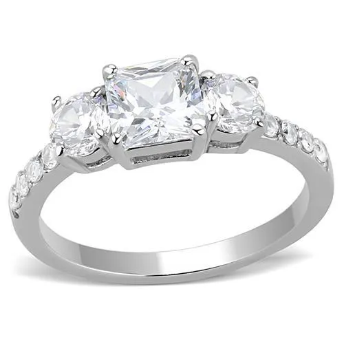 TK3246 - High polished (no plating) Stainless Steel Ring with AAA Grade CZ in Clear - Grocery