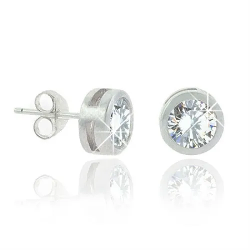 Sterling Silver .925 Cubic Zirconia cz Big Bezel Set Round 8mm Stud Earrings - Grocery