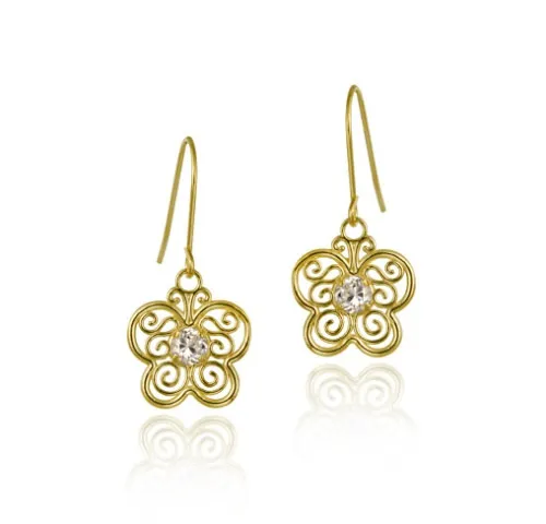 10K Gold CZ & Filigree Butterfly Dangle Earrings - Grocery