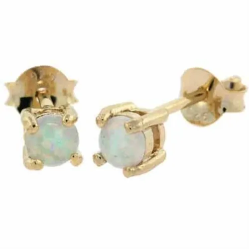 18K Gold over Sterling Silver White Opal 4mm Round Stud Earrings - Grocery