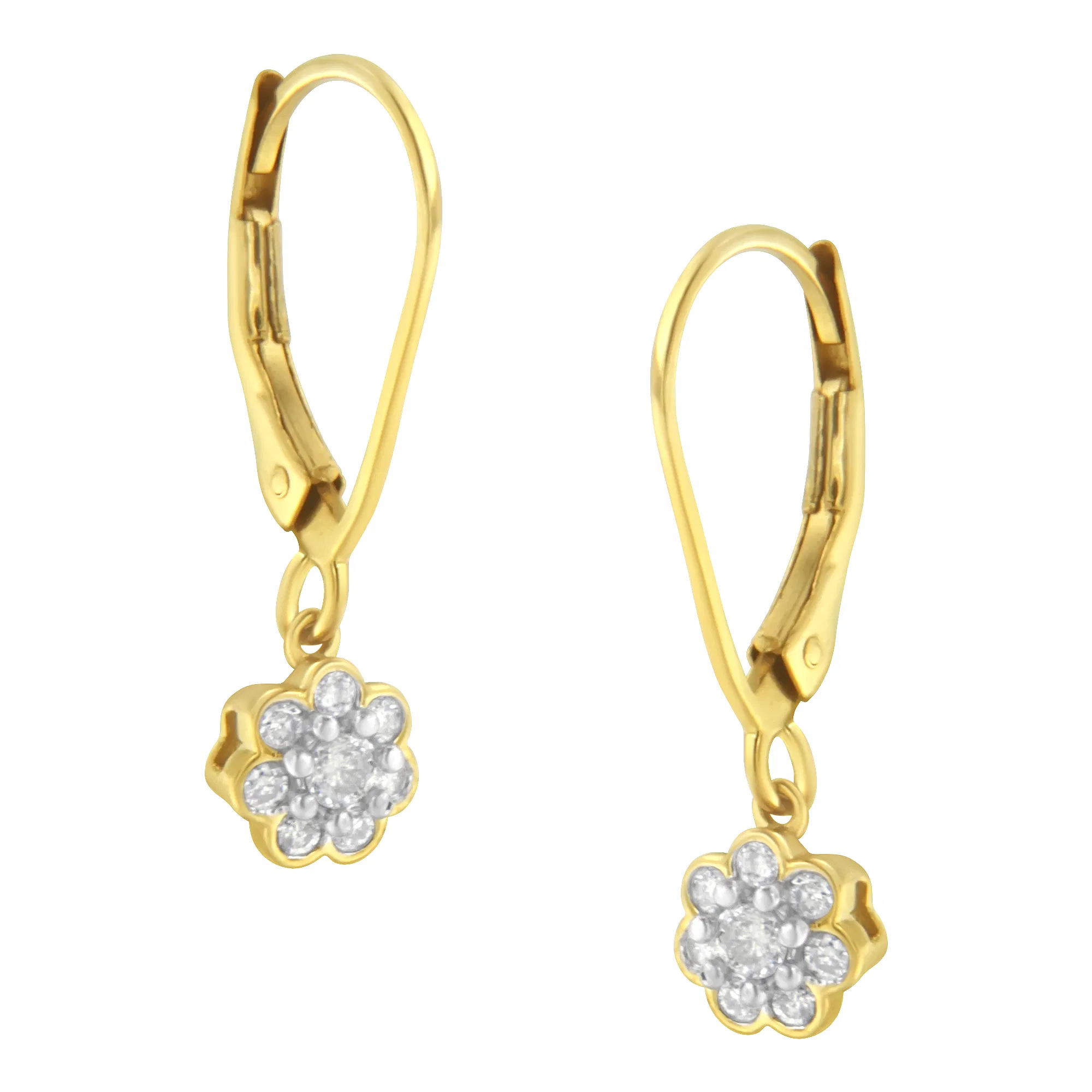 2 Micron 10KT Yellow Gold Plated Sterling Silver Diamond Drop Cluster Earrings (1/4 cttw, I-J Color, I2-I3 Clarity) - Grocery