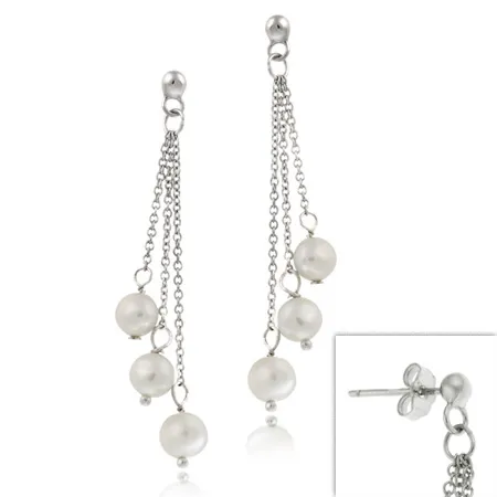 Sterling Silver White Freshwater Pearl Dangle Earrings - Grocery