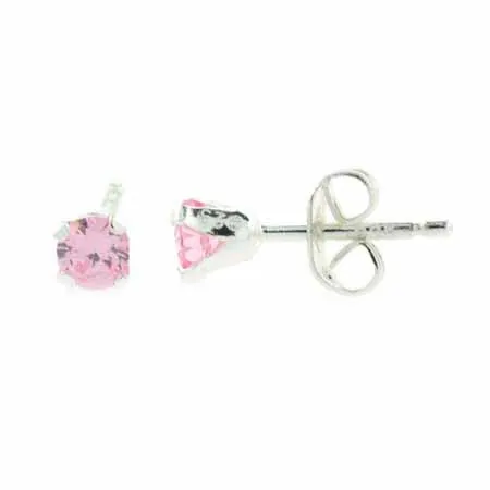 Sterling Silver 4mm Round Pink CZ Stud Earrings - Grocery