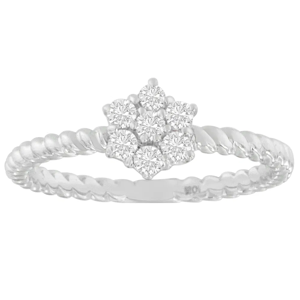 10K White Gold Diamond Cluster Ring (1/4 Cttw, H-I Color, SI1-SI2 Clarity) - Grocery
