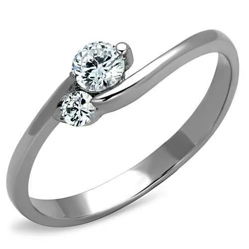 TK1544 - High polished (no plating) Stainless Steel Ring with AAA Grade CZ in Clear - Grocery