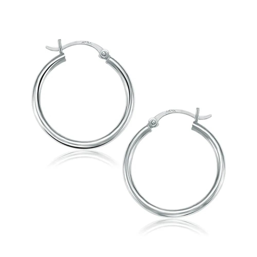 10k White Gold Polished Hoop Earrings (2x25mm) - Grocery