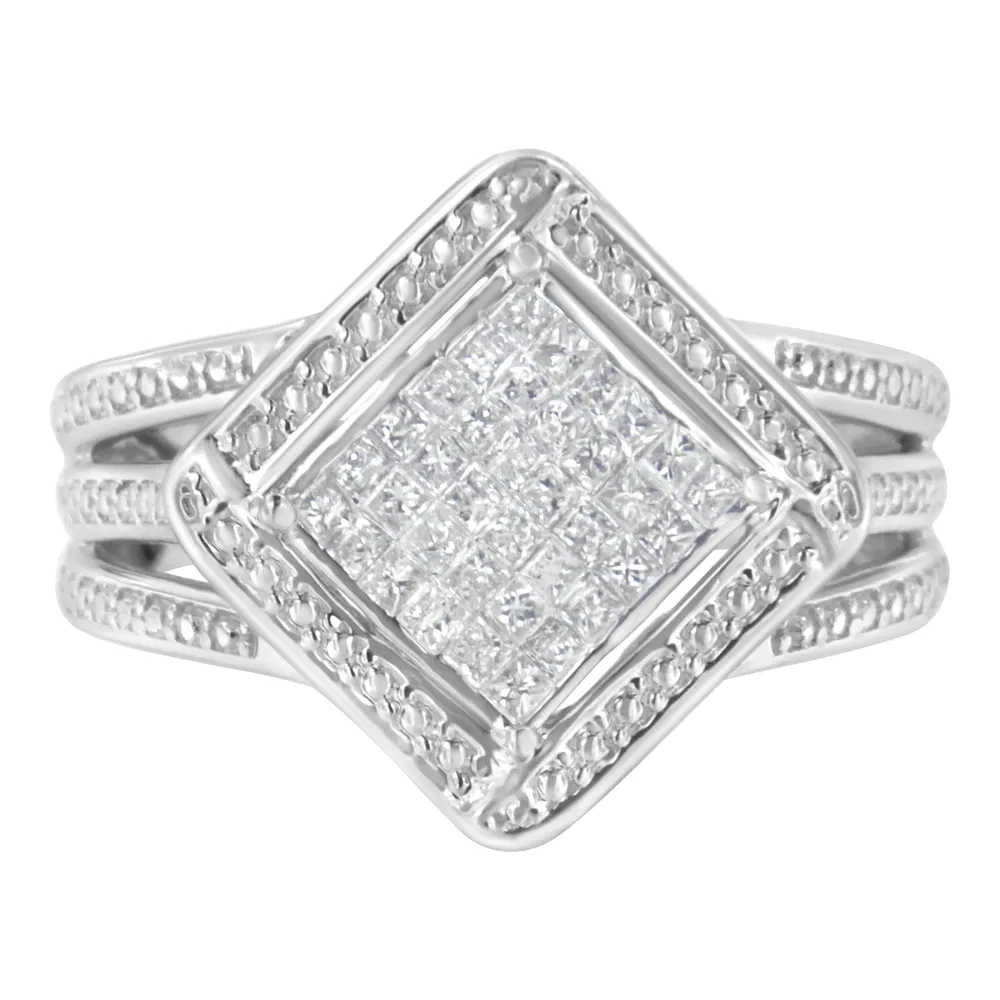 .925 Sterling Silver 2/5 Cttw Princess Cut Diamond Square On Point Cluster Composite Cocktail Ring (H-I Color, SI1-SI2 Clarity) - Grocery