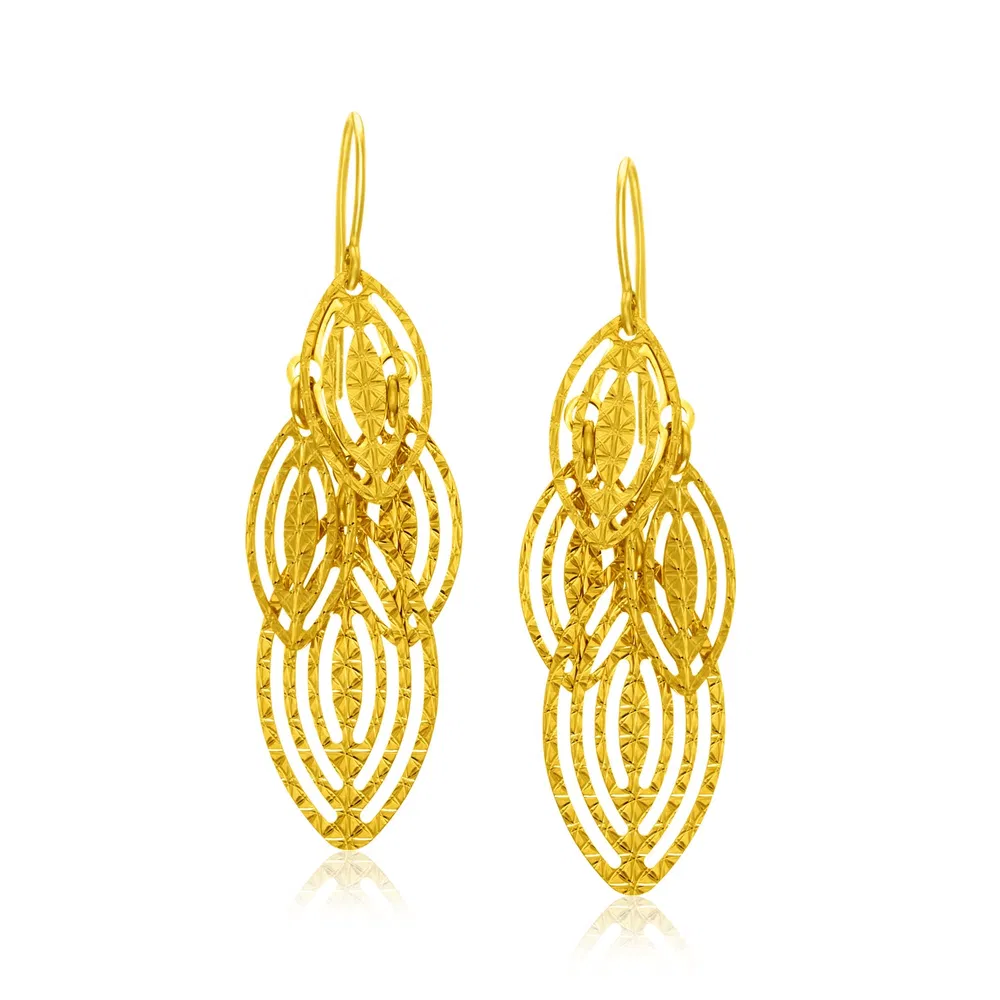 14k Yellow Gold Textured Cascading Cut Out Marquise Earrings - Grocery