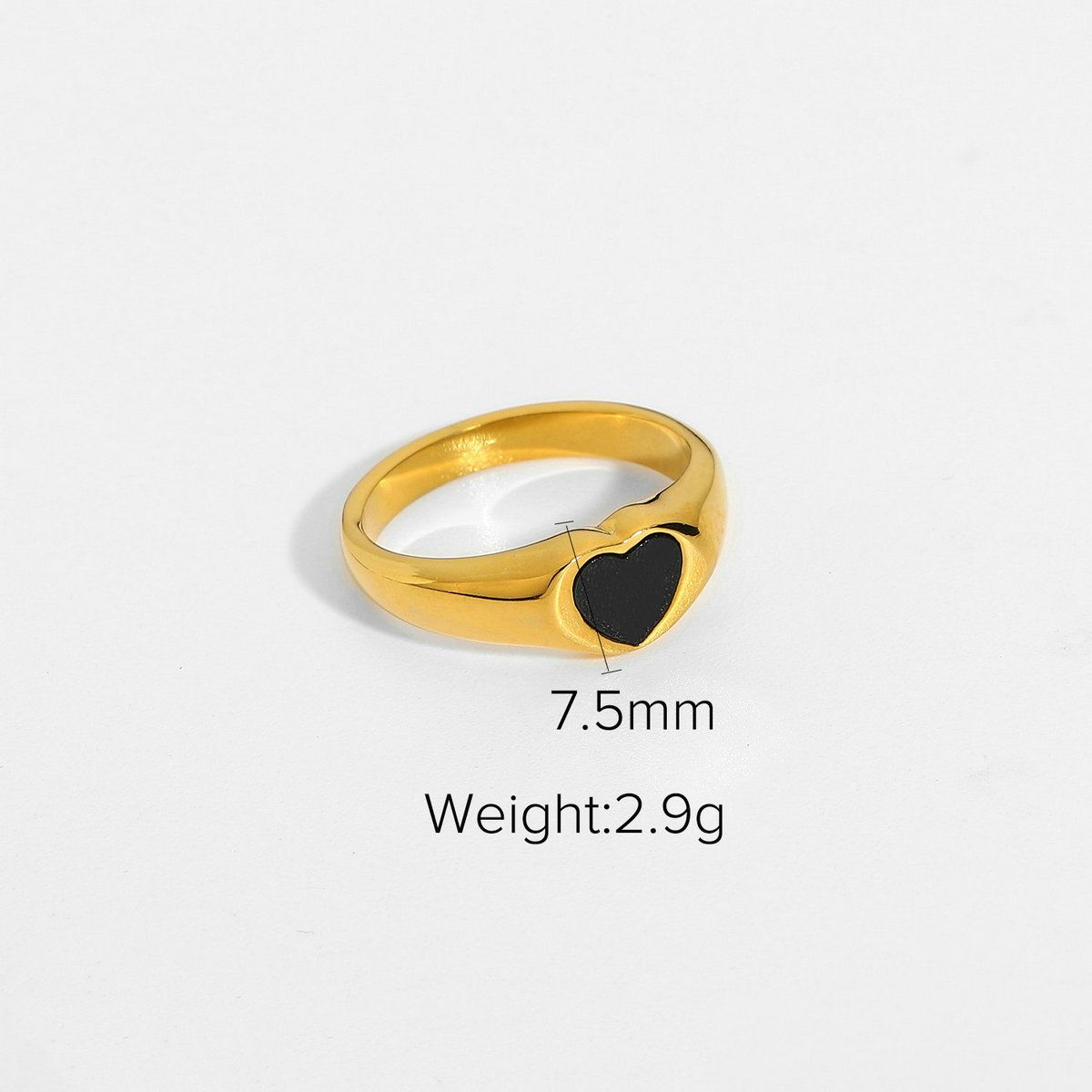 Women's Black Heart-shaped Epoxy Accessories Ring 18K Gold-plated Stainless Steel Ring - Grocery