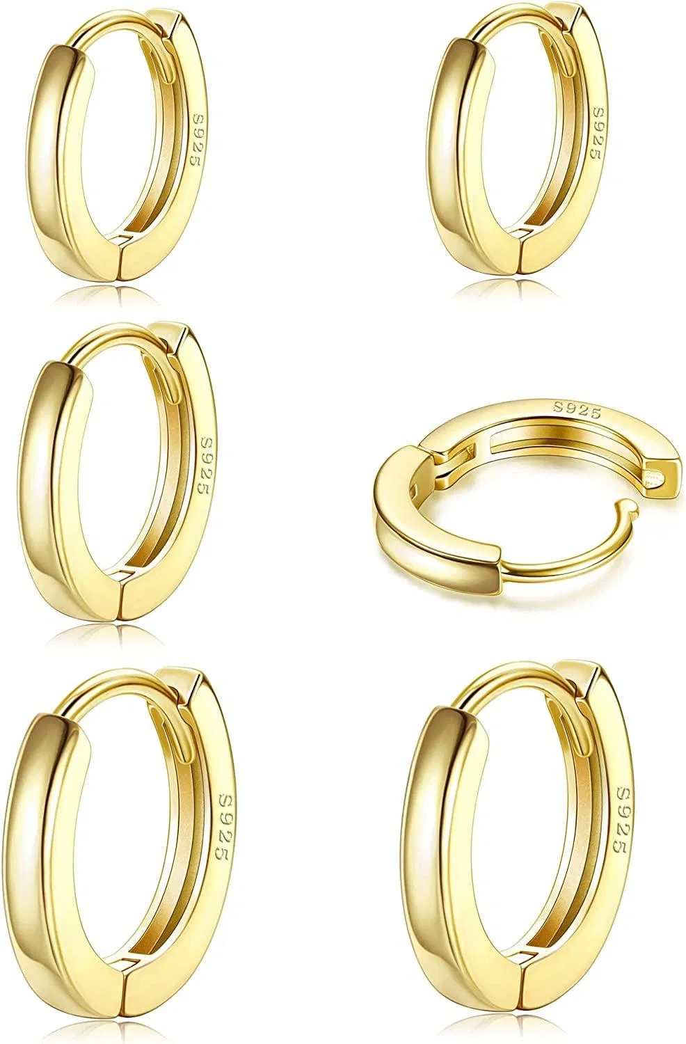 3 Pairs 925 Sterling Silver Hoop Earrings for Women Girls Gold/Silver Hoop Earrings Set Small Sleeper Helix Hoop Huggie Earrings Diameter - Grocery