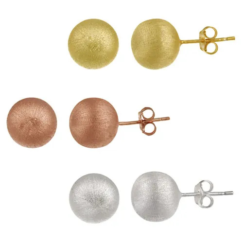 Sterling Silver 6mm Tri-Color 3-Pair Ball Stud Earrings Set - Brushed Satin Finish - Grocery