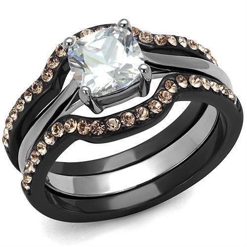LOA1343 - IP Black(Ion Plating) Stainless Steel Ring with AAA Grade CZ in Clear - Grocery