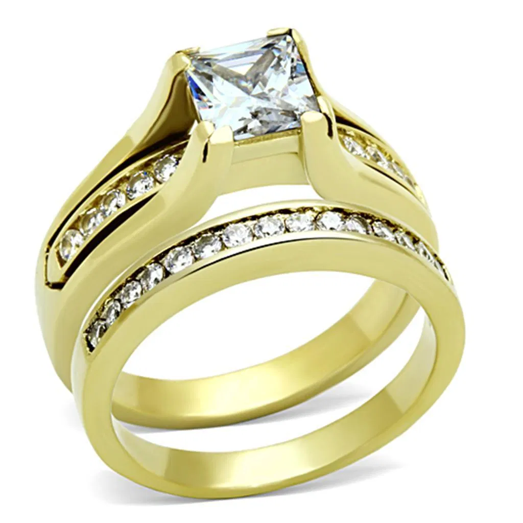 TK0W384 - IP Gold(Ion Plating) Stainless Steel Ring with AAA Grade CZ in Clear - Grocery